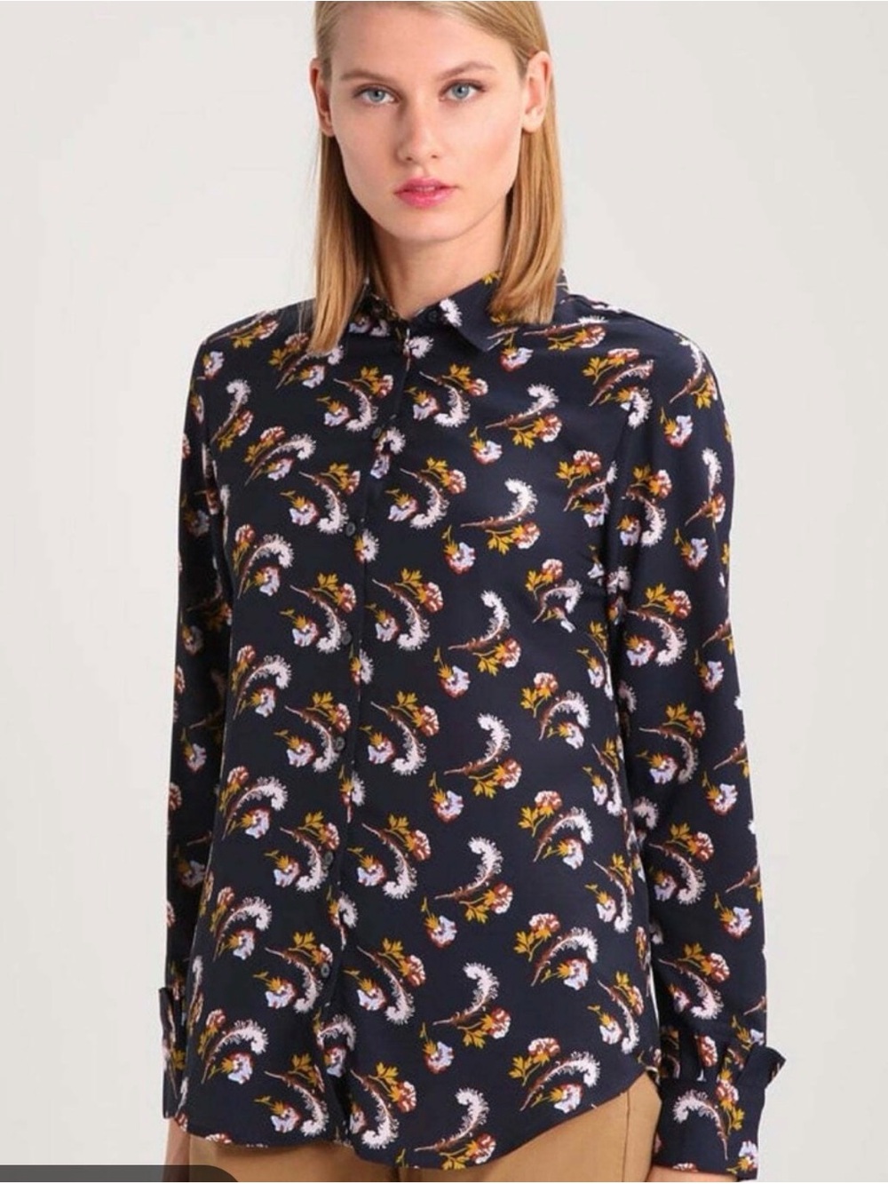 Banana Republic Navy Button-Down Shirt with Floral Print